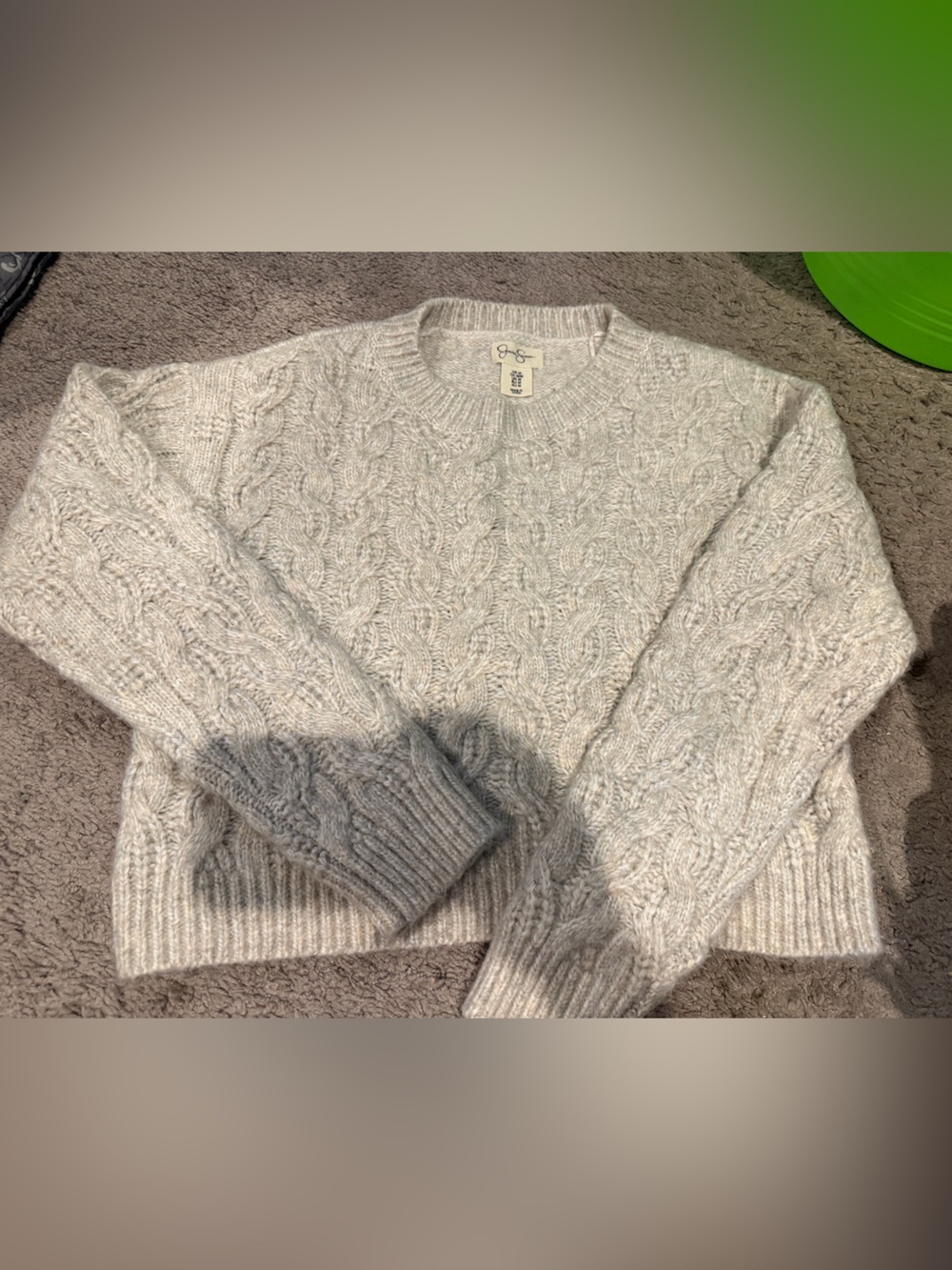 Jessica Simpson Light Gray Cable Crewneck Sweater